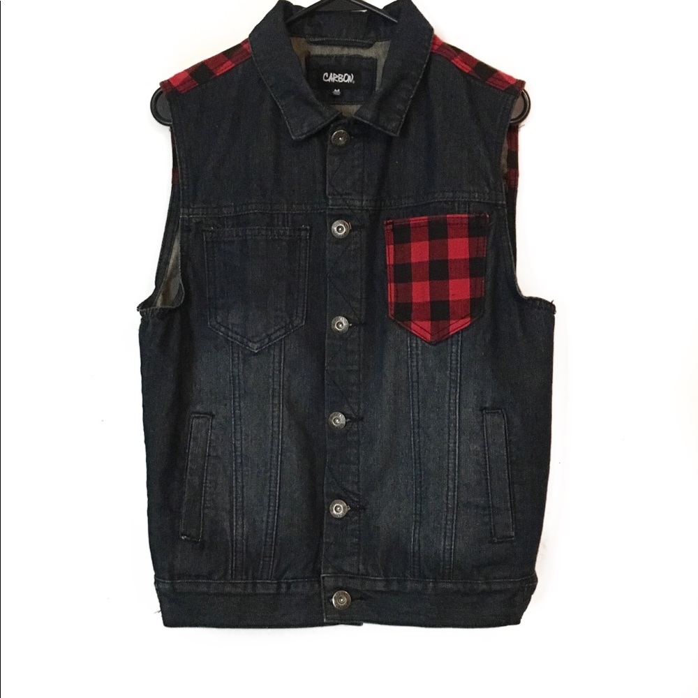 Rue 21 Carbon Denim Flannel Vest Jacket